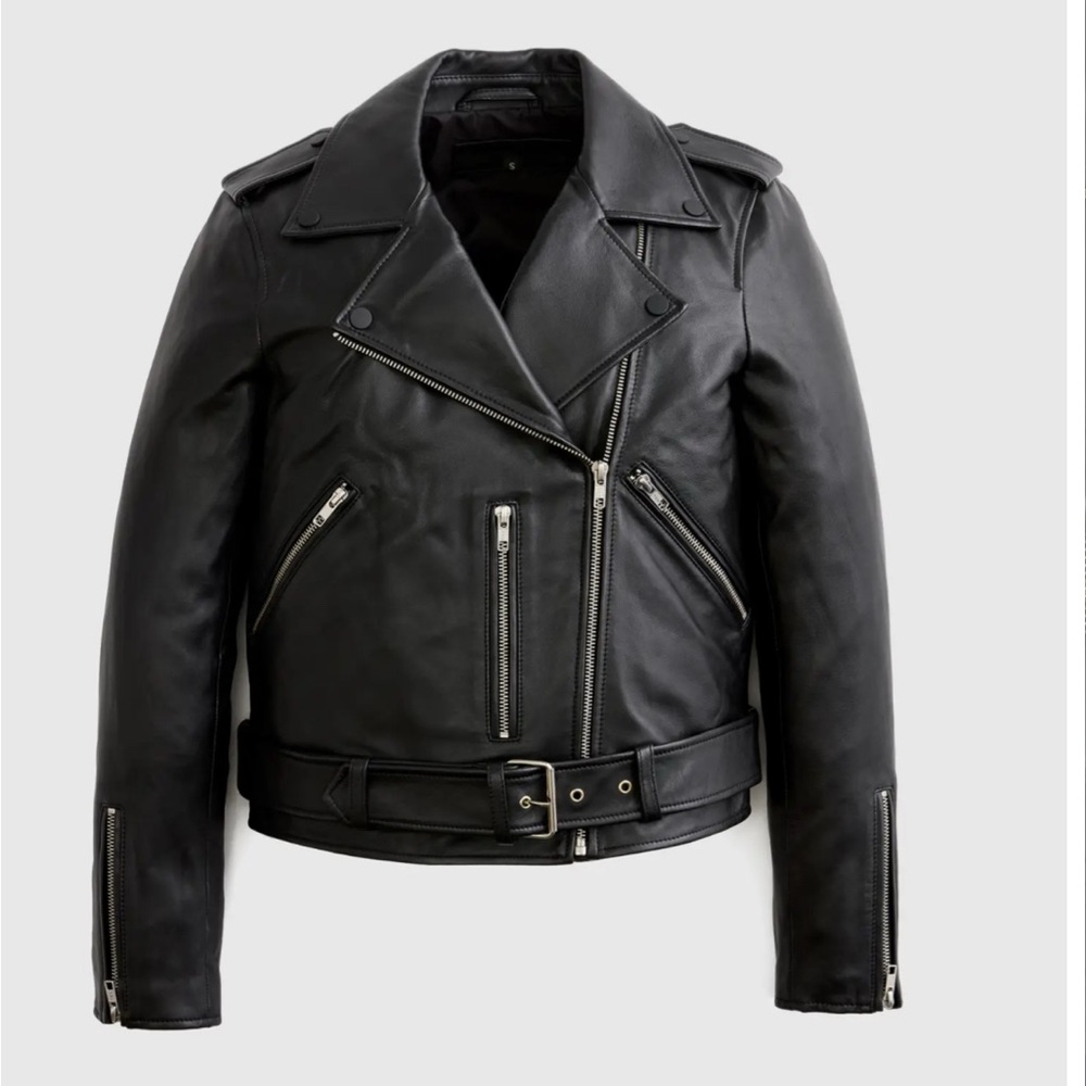 Quince 100% Leather Motorcycle Jacket, black, women’s large